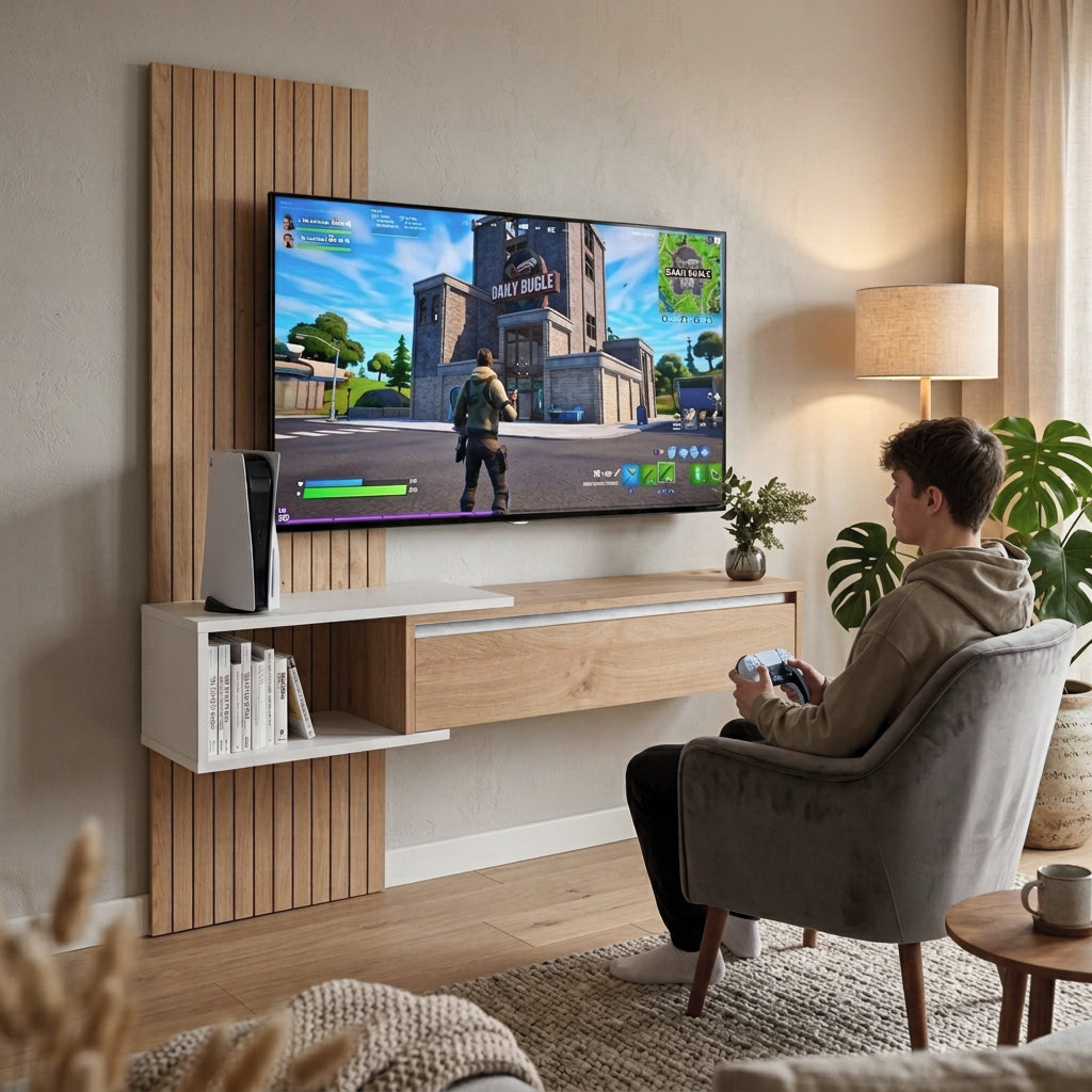 Rack de Tv Recibidor Flotante 140 cm Blanco Roble Kendal