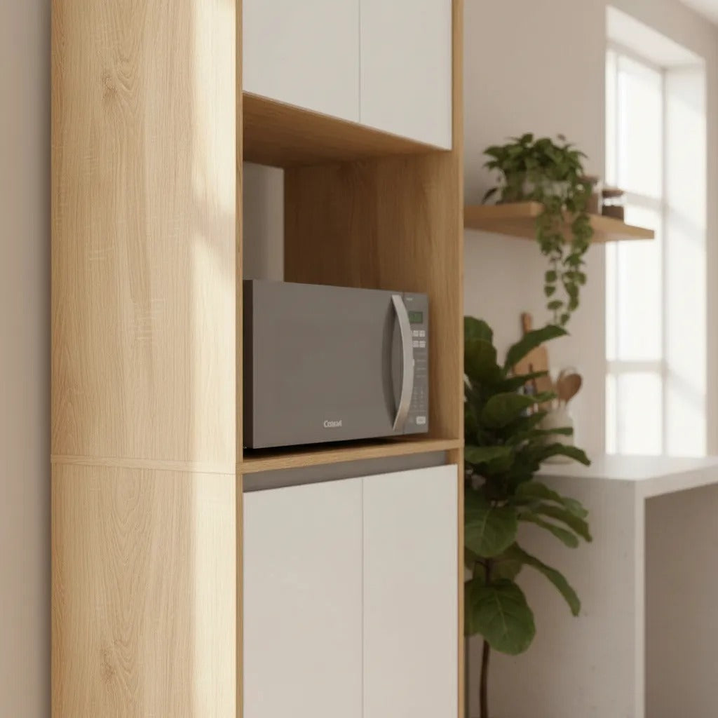Auxiliar Portamicroondas Con Estante 60 cm Blanco Roble Kendal