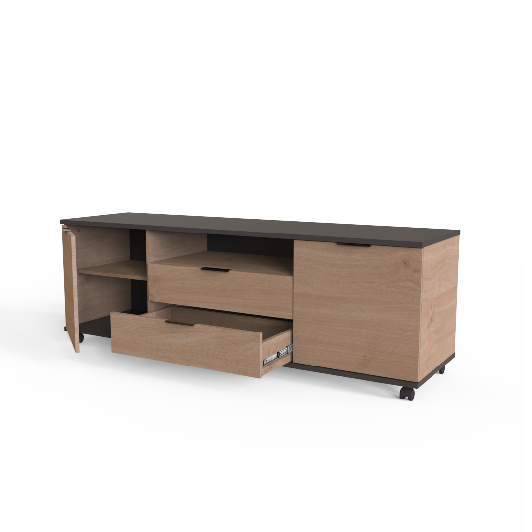 Rack de Tv Movil 160 cm Gris y Roble Kendal