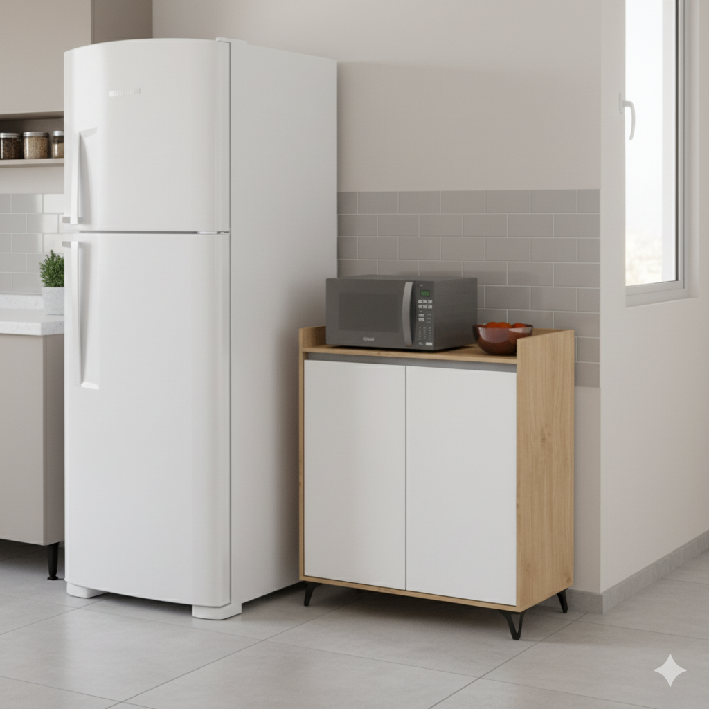 Auxiliar Portamicroondas 90 cm Blanco Roble Kendal