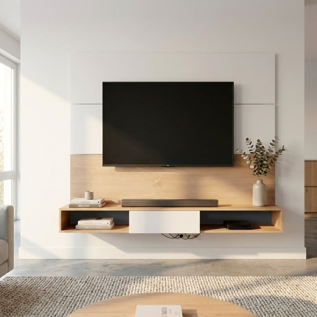 Panel Rack de Tv Flotante 160 cm Blanco Roble Kendal