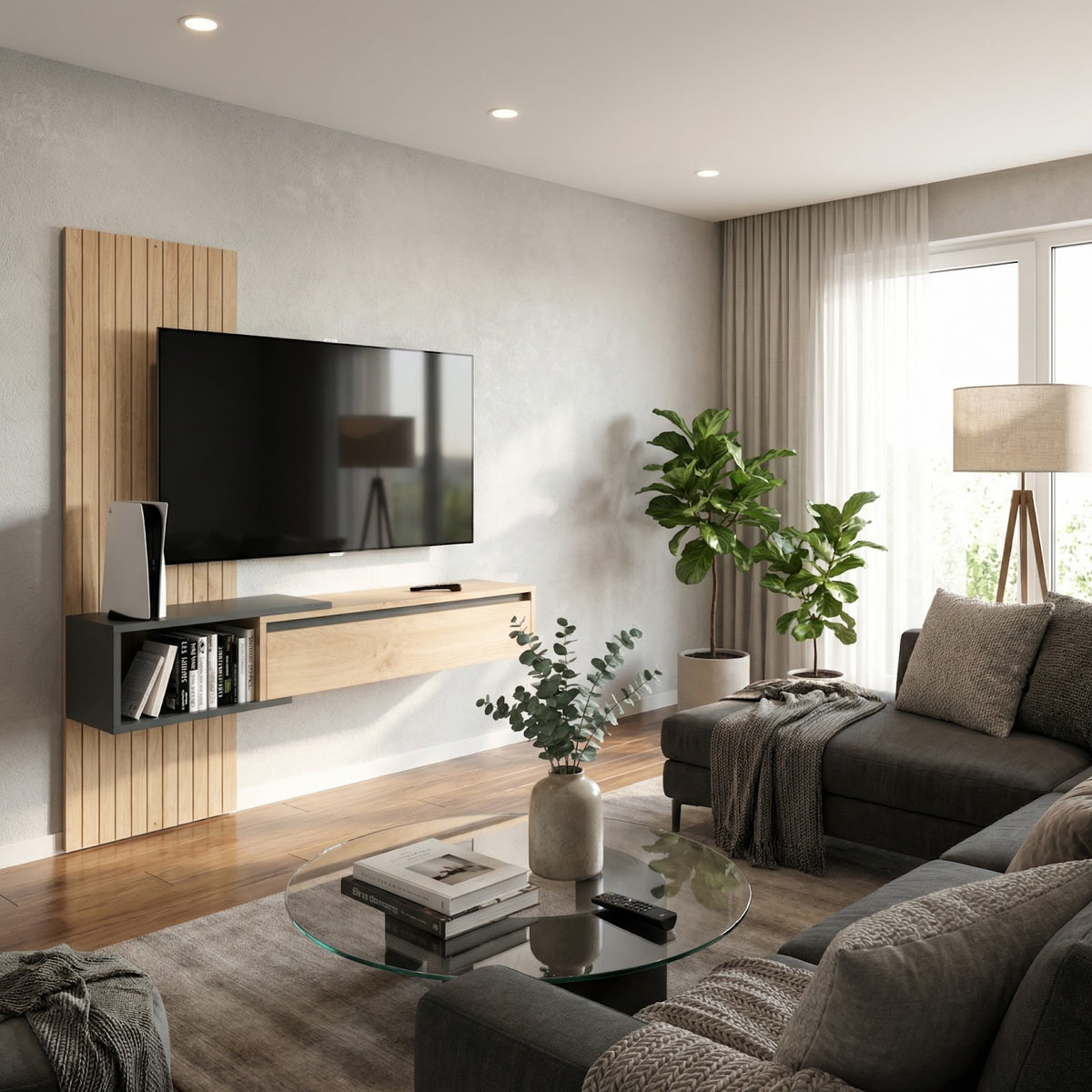 Rack de Tv Recibidor Flotante 140 cm Gris Roble Kendal