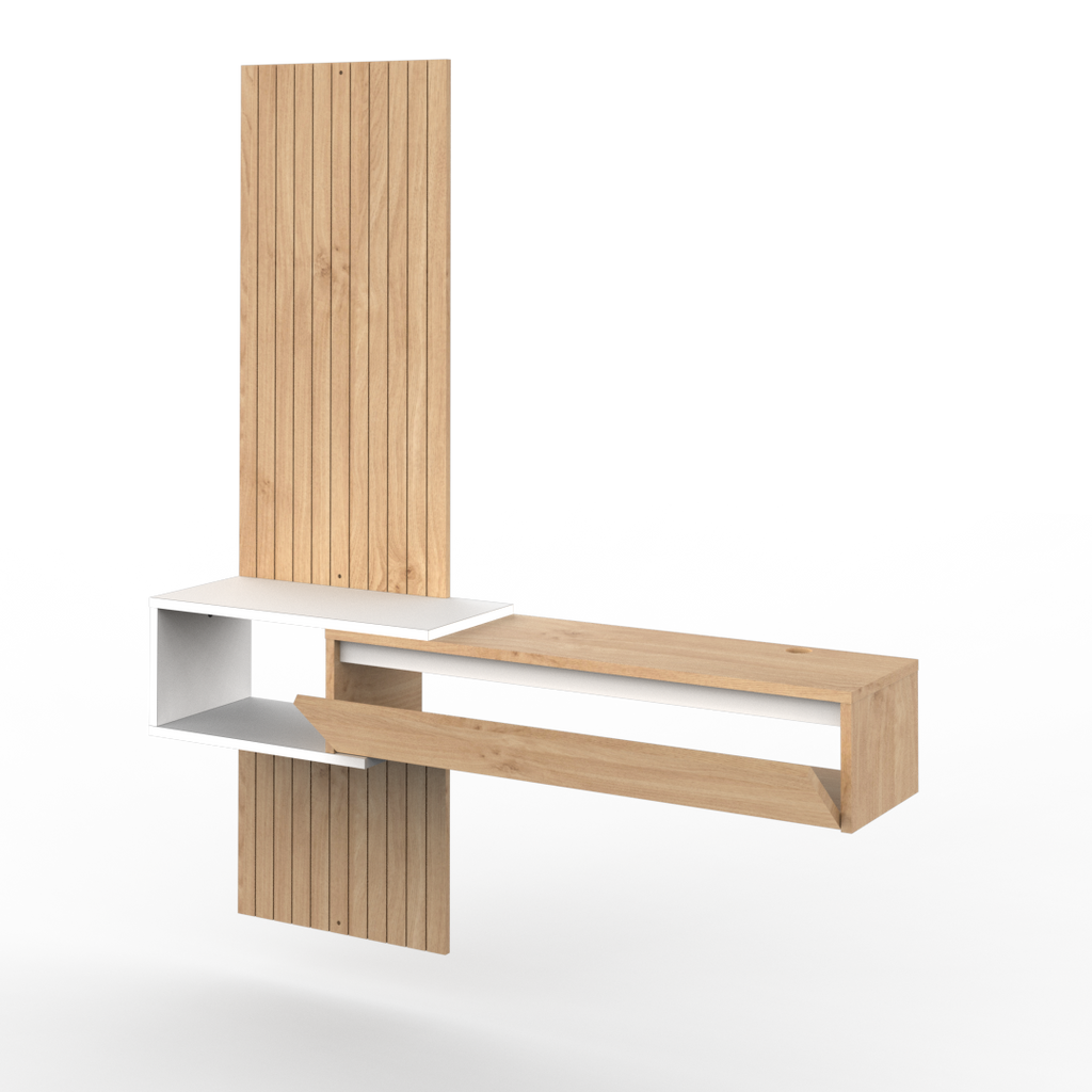 Rack de Tv Recibidor Flotante 140 cm Blanco Roble Kendal