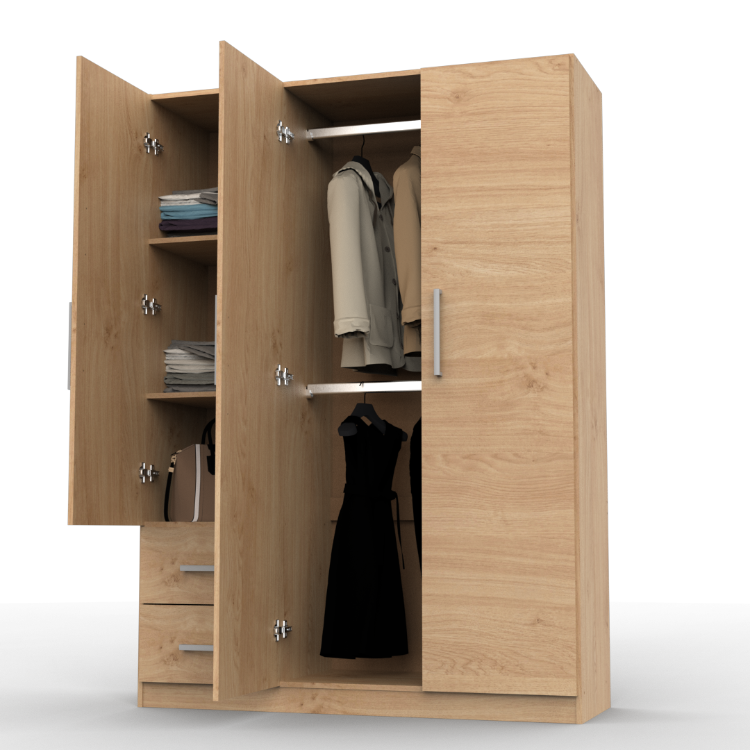 Placard 3 Puertas 130 cm Roble Kendal