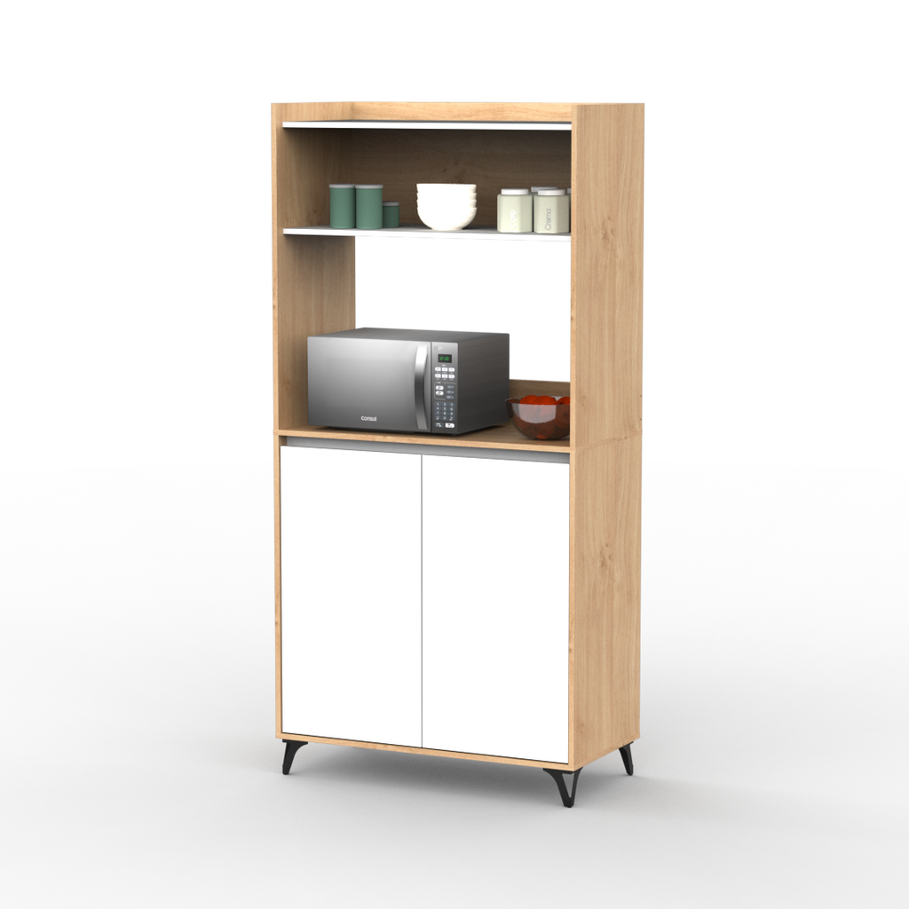 Auxiliar Portamicroondas Con Estante 90 cm Blanco Roble Kendal