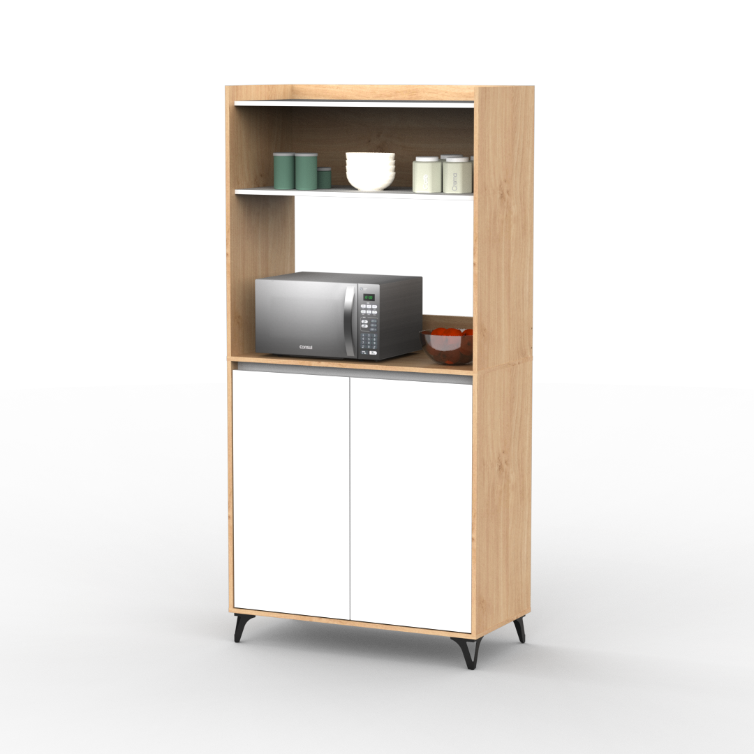 Auxiliar Portamicroondas Con Estante 90 cm Blanco Roble Kendal