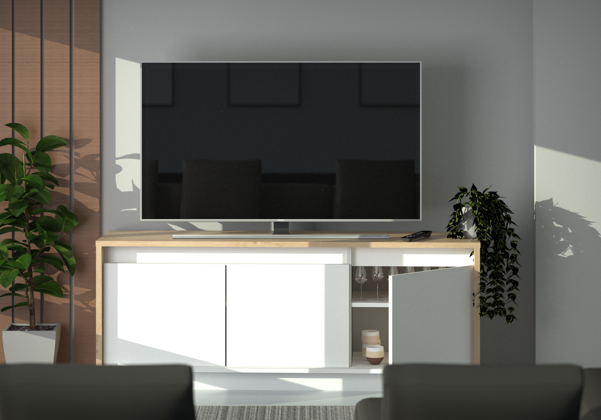Rack De Tv 130 cm Roble Kendal Blanco