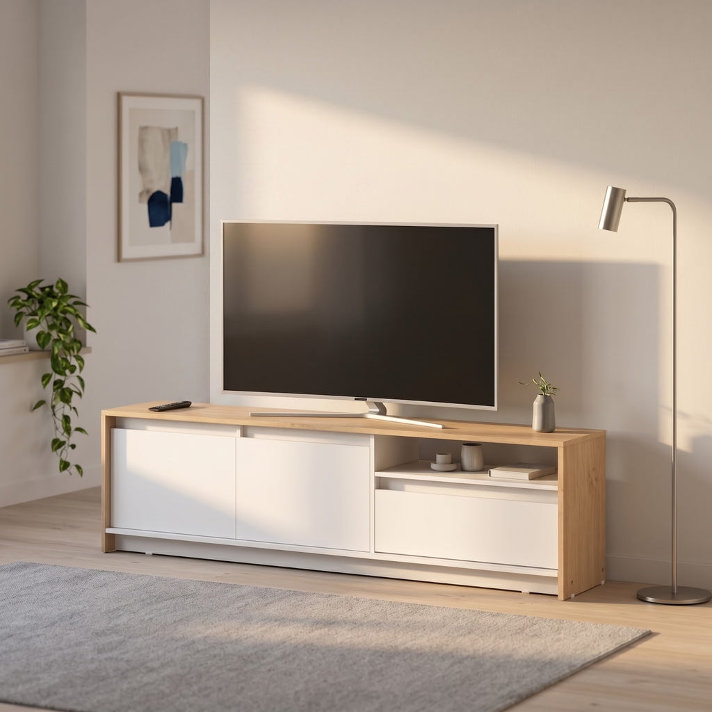 Rack De Tv 180 cm Roble Kendal Blanco