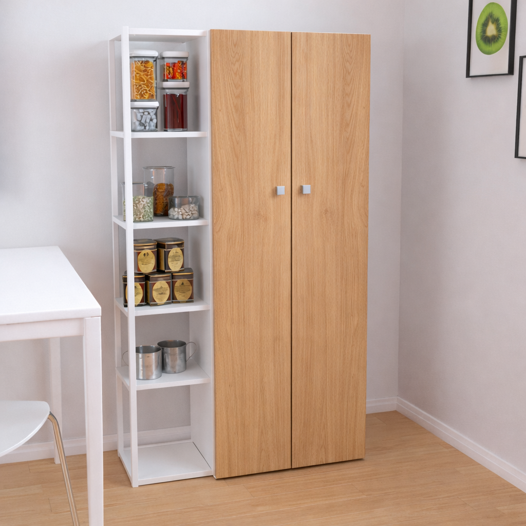 Despensero 2 Puertas con Estanteria 180 cm Blanco Roble Kendal