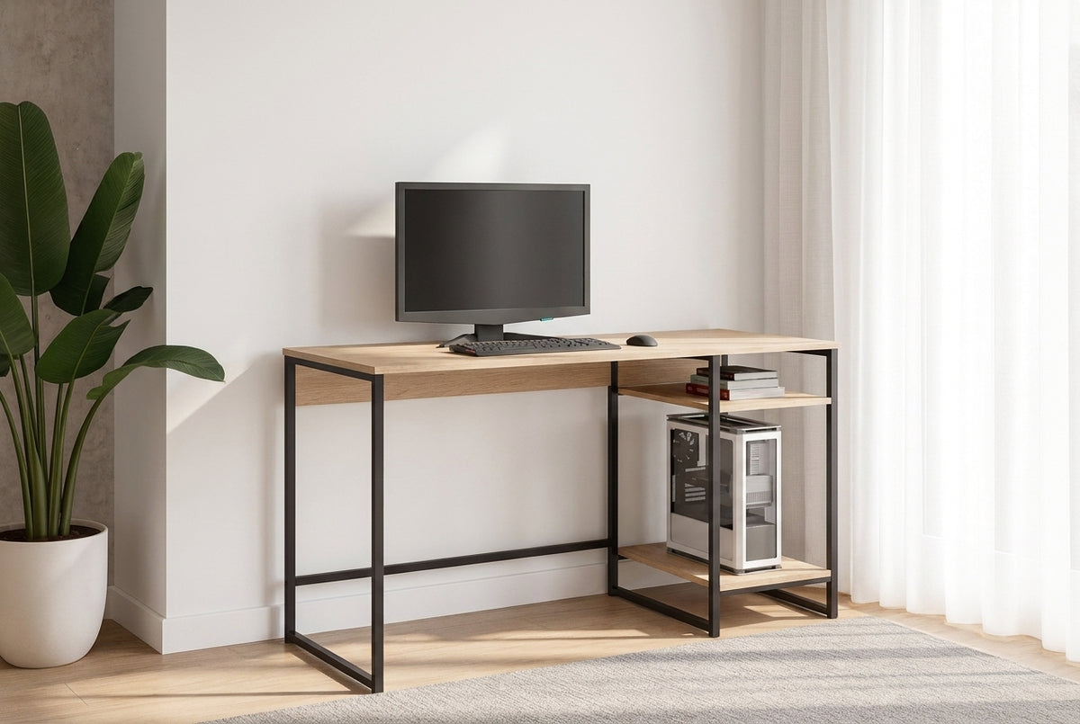 Escritorio con Estantes 120 cm Roble Kendal Negro