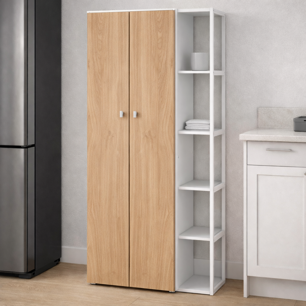 Despensero 2 Puertas con Estanteria 180 cm Blanco Roble Kendal