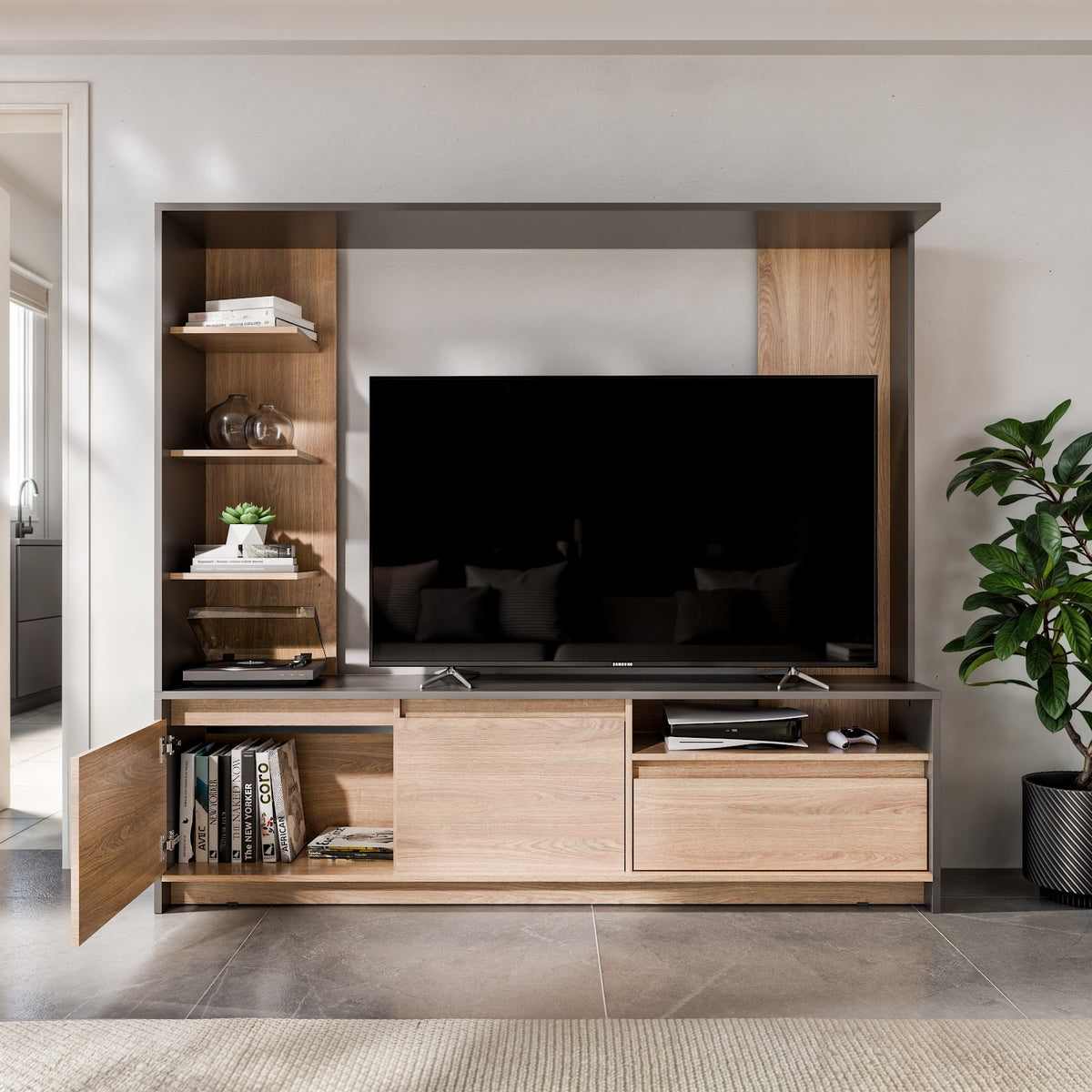 Panel De Tv 180 cm Gris Roble Kendal