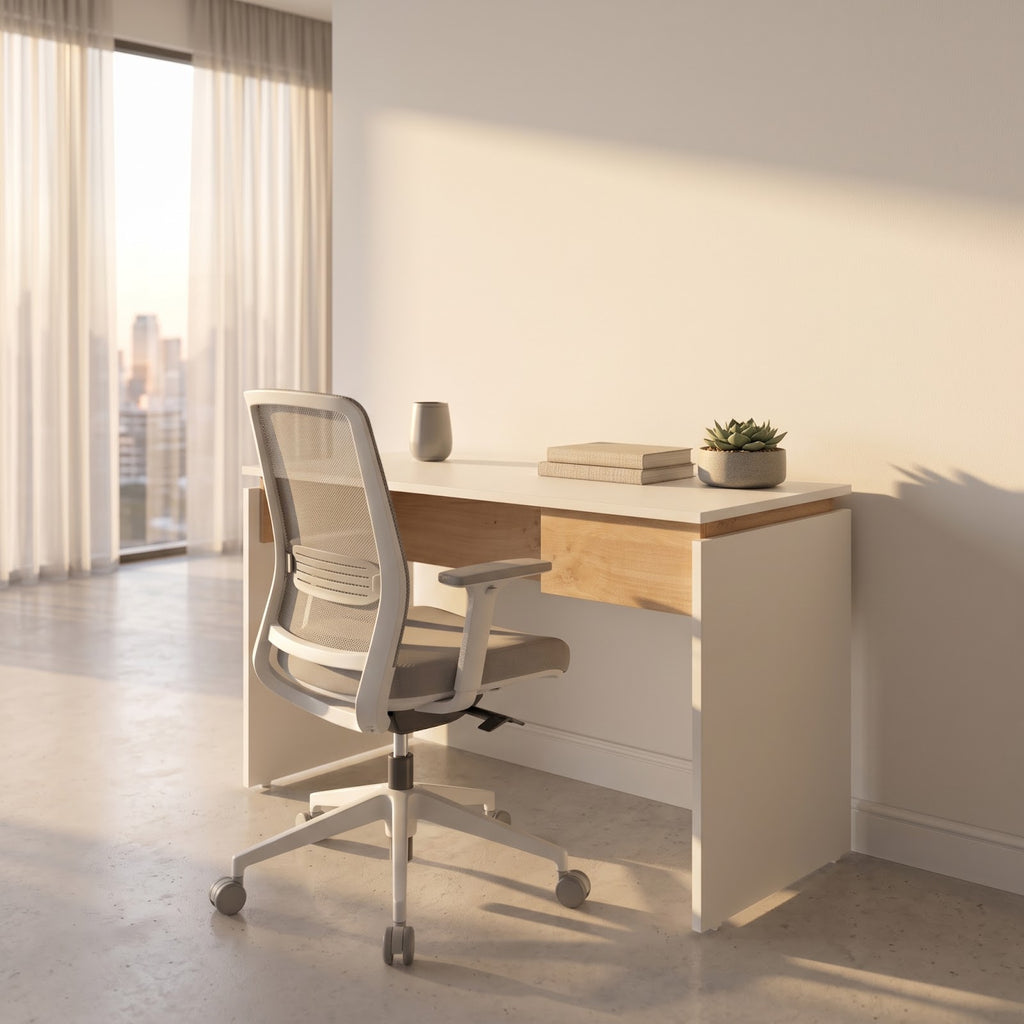 Escritorio Moderno 120 cm Blanco Roble Kendal