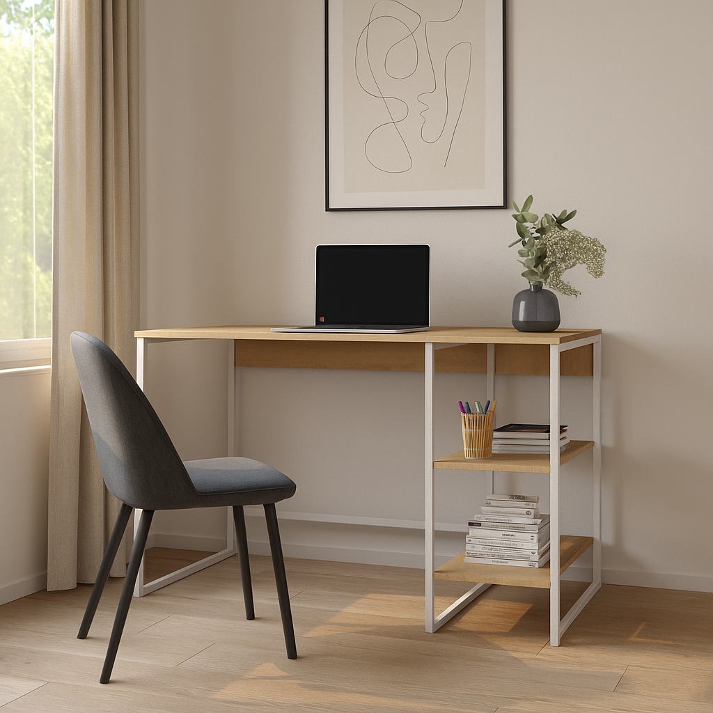 Escritorio con Estantes 120 cm Roble Kendal Blanco