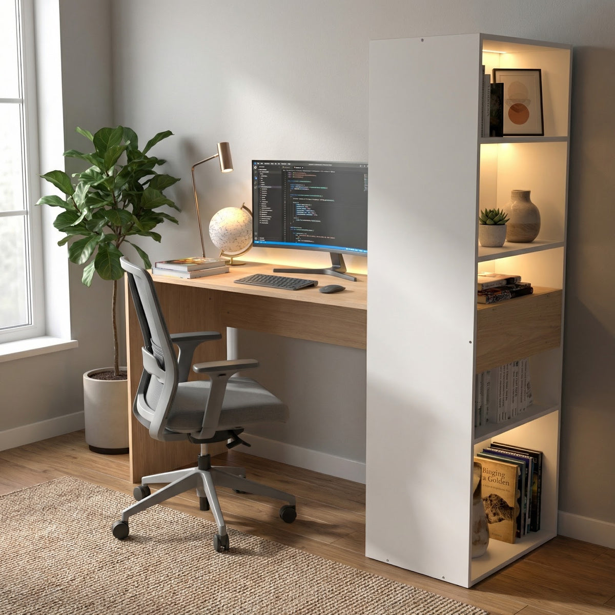 Escritorio con Biblioteca 120 cm Roble Kendal Blanco