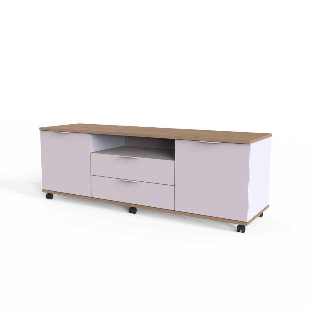 Rack de Tv Movil 160 cm Roble Kendal y Blanco
