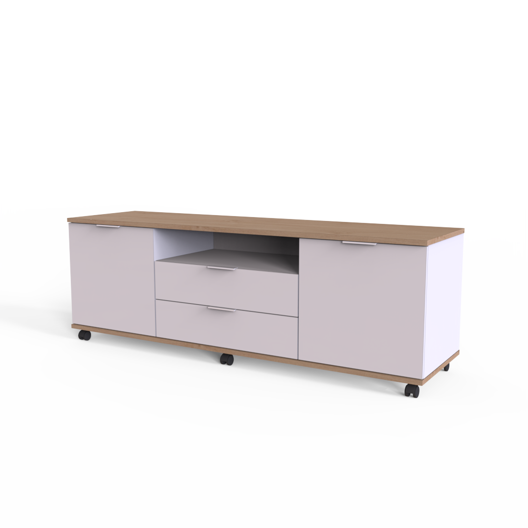 Rack de Tv Movil 160 cm Roble Kendal y Blanco