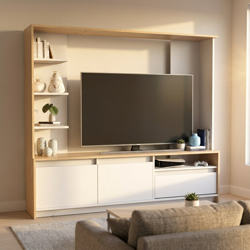 Panel De Tv 180 cm Blanco Roble Kendal