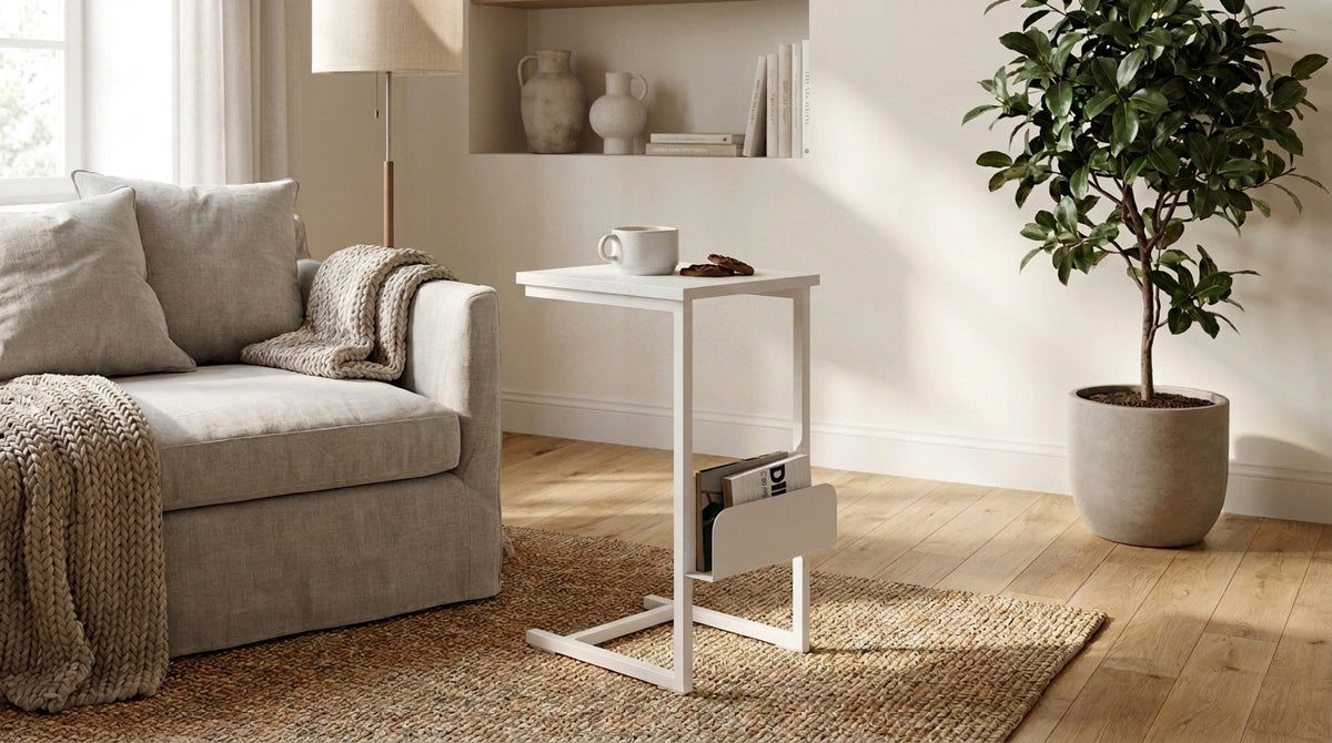 Mesa de Arrime con Revistero Blanca