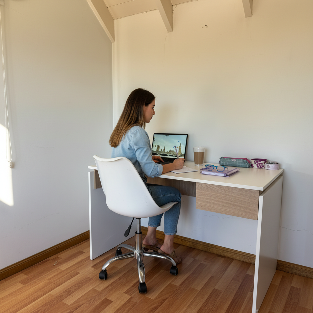 Escritorio Moderno 120 cm Blanco Roble Kendal