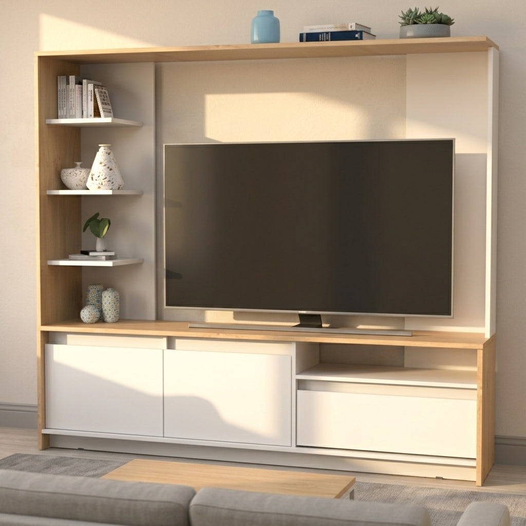 Panel De Tv 180 cm Blanco Roble Kendal