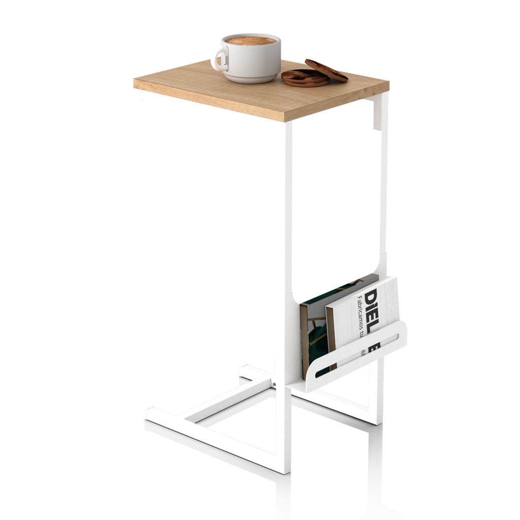Mesa de Arrime con Revistero Roble Kendal Blanca