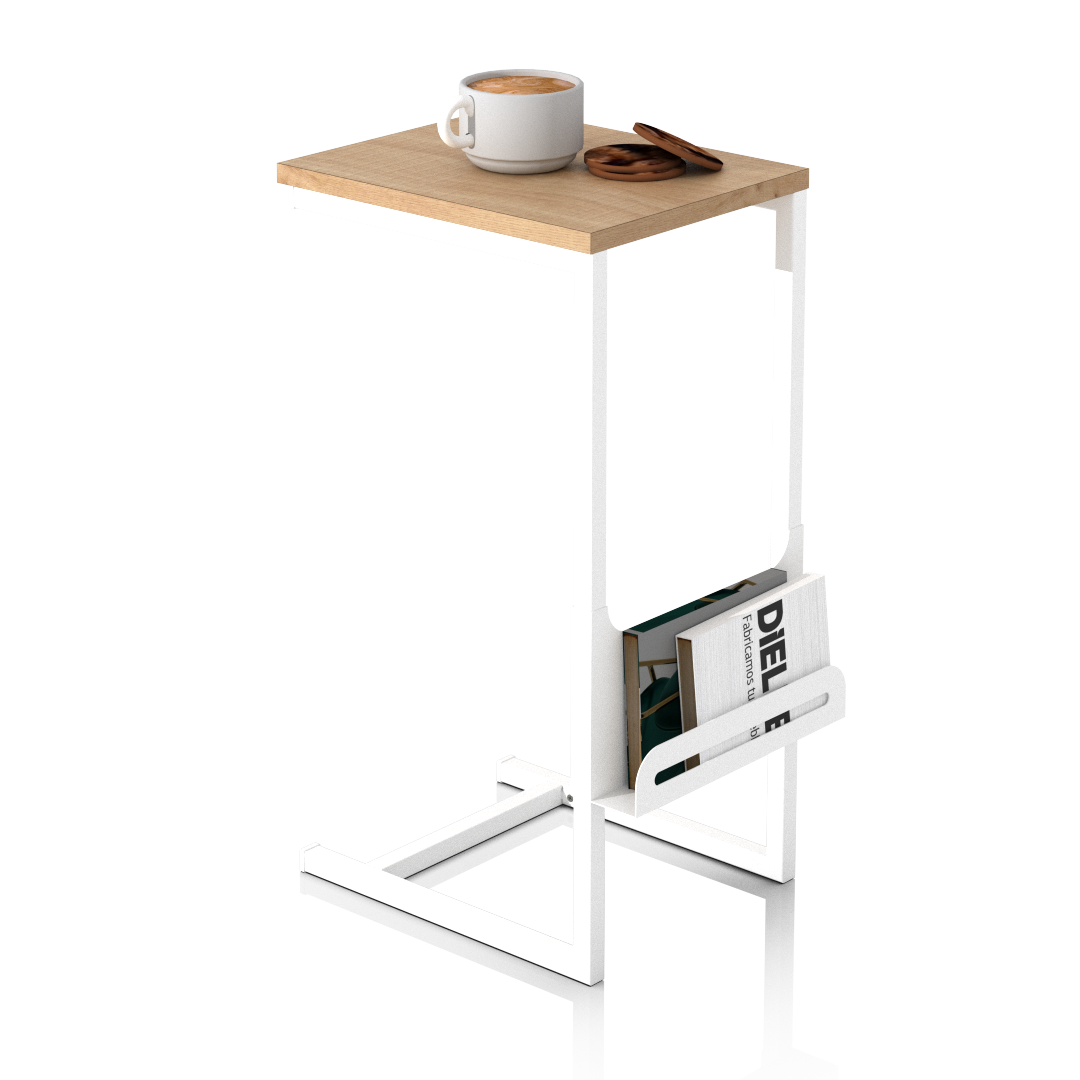 Mesa de Arrime con Revistero Roble Kendal Blanca