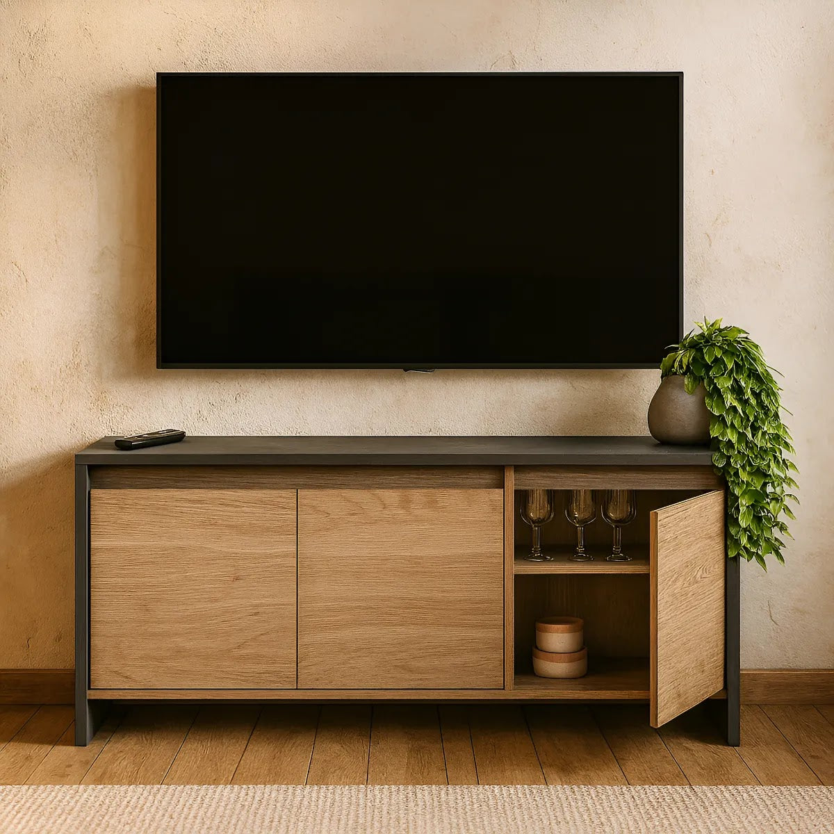 Rack De Tv 130 cm Gris Roble Kendal