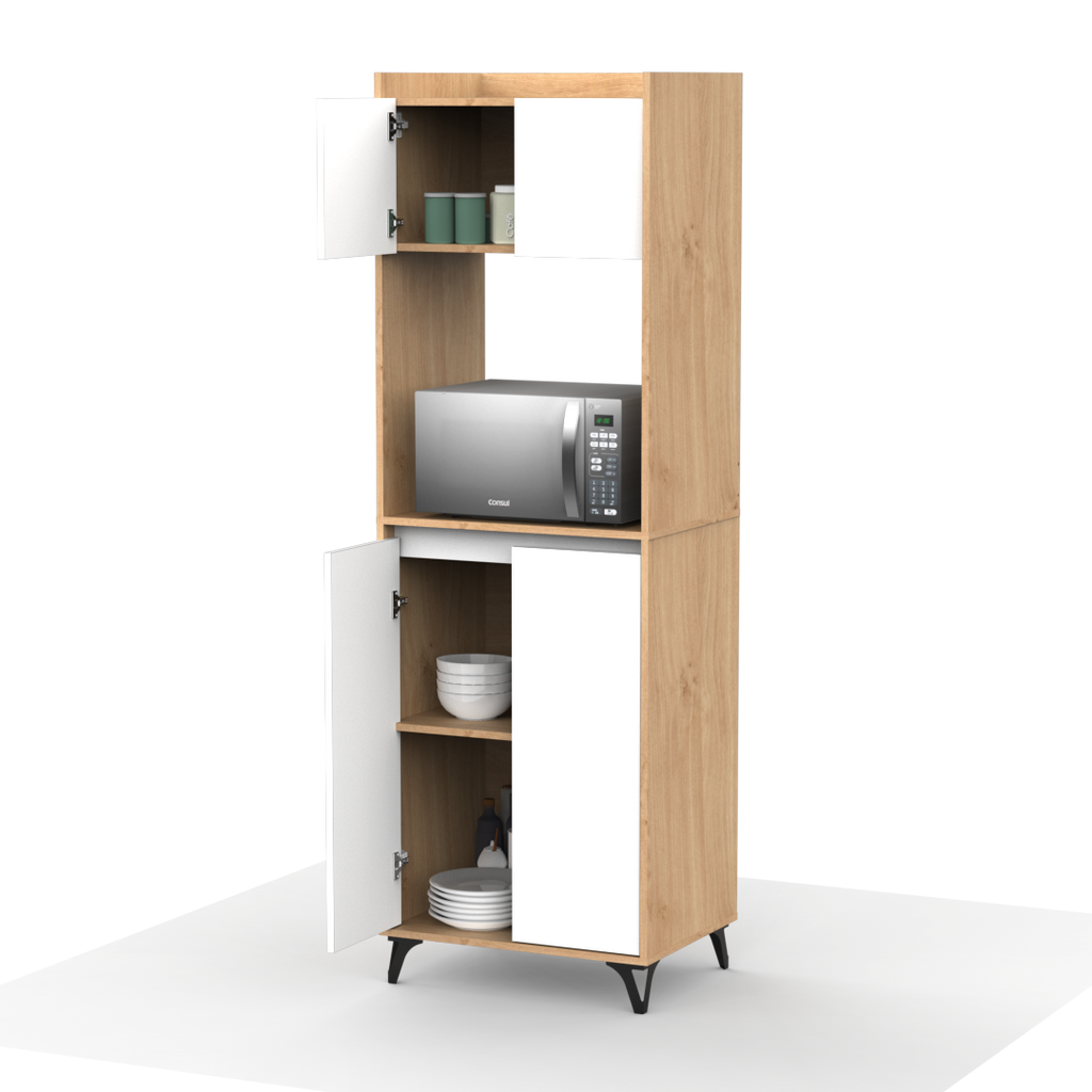 Auxiliar Portamicroondas Con Estante 60 cm Blanco Roble Kendal