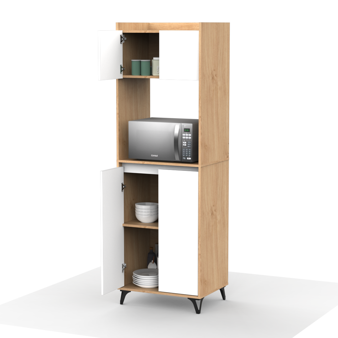 Auxiliar Portamicroondas Con Estante 60 cm Blanco Roble Kendal