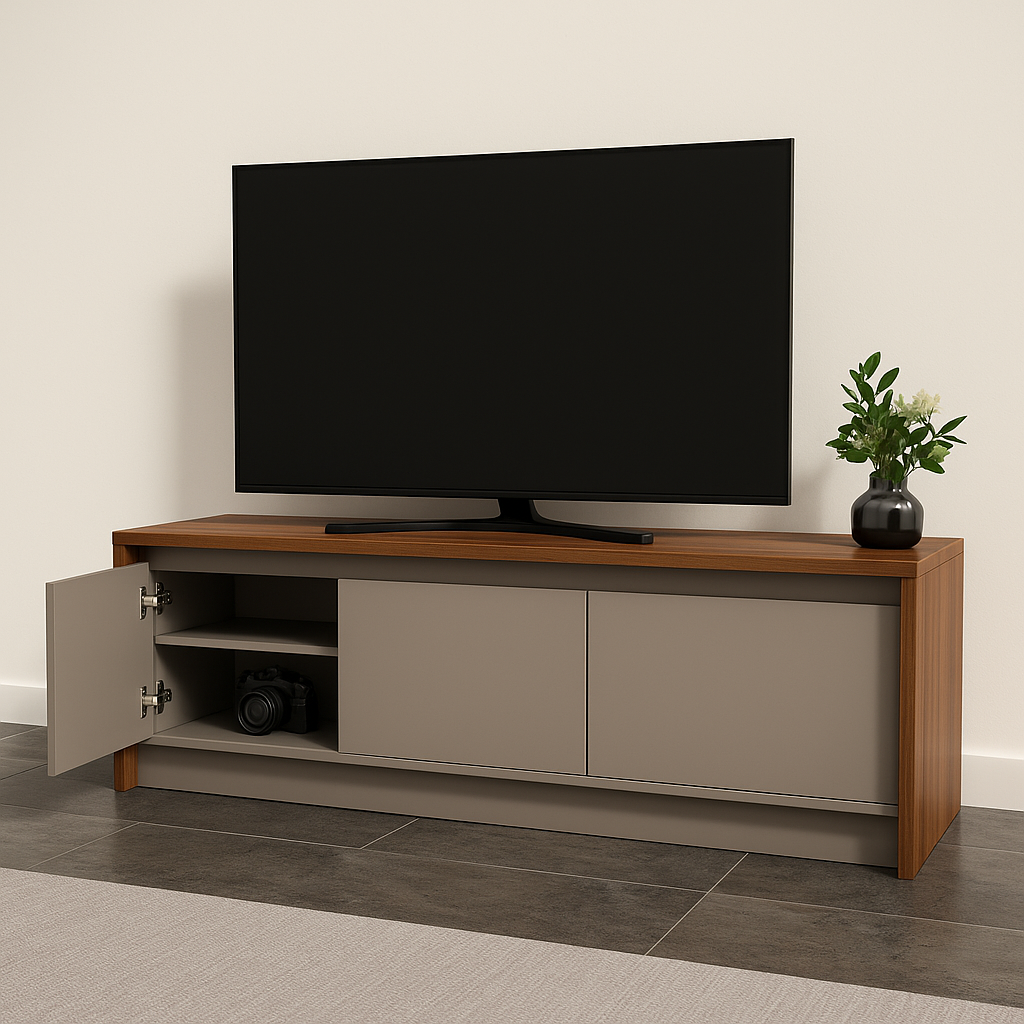 Rack De Tv 130 cm Nogal Gris Arcilla