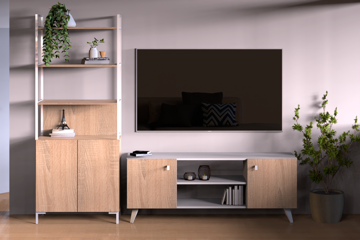 Rack De Tv 140 cm Escandinavo Blanco Roble Kendal