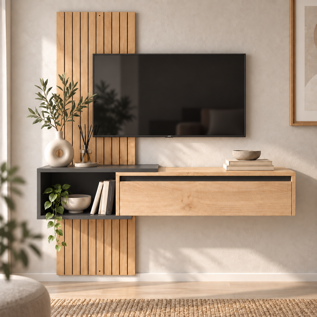 Rack de Tv Recibidor Flotante 140 cm Gris Roble Kendal