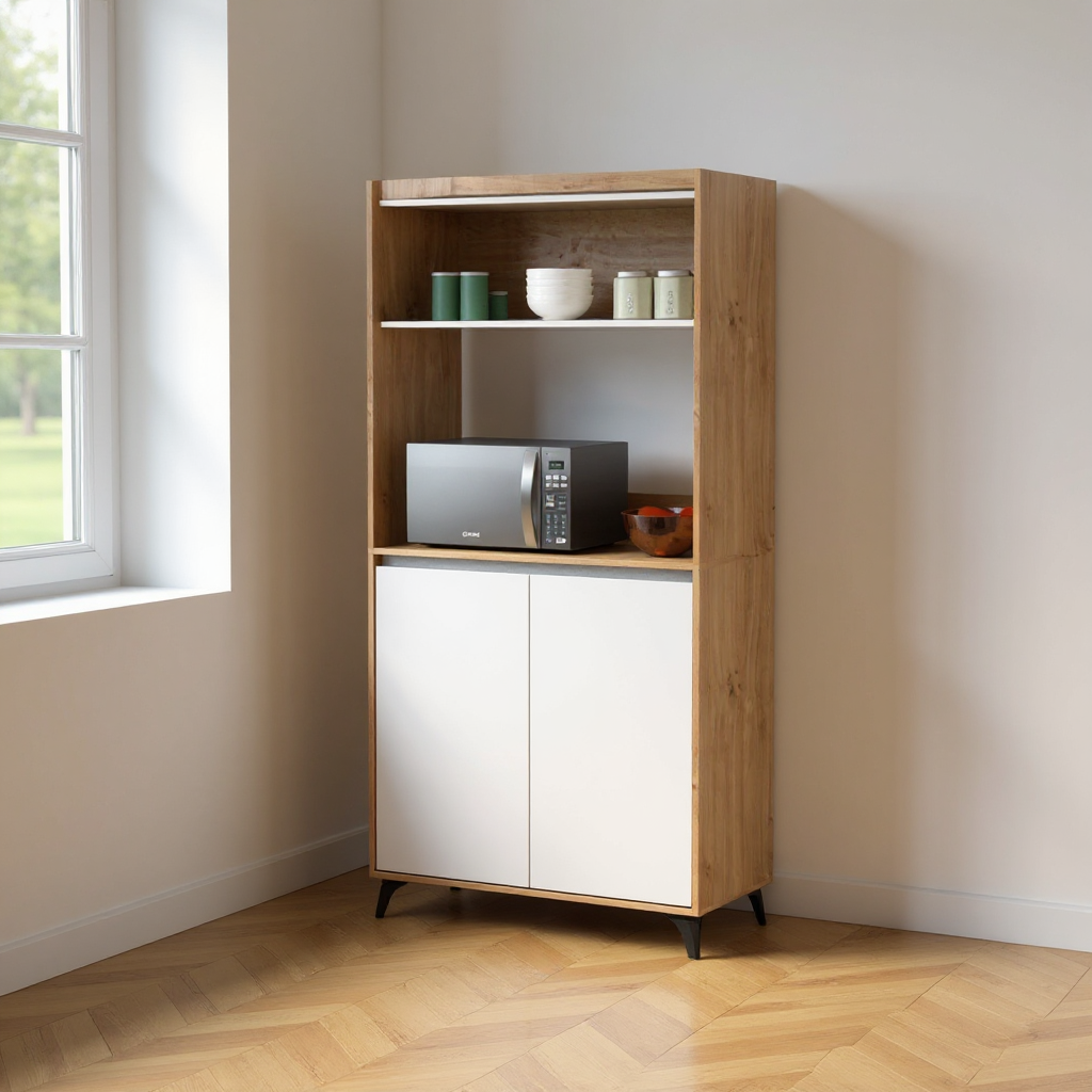 Auxiliar Portamicroondas Con Estante 90 cm Blanco Roble Kendal