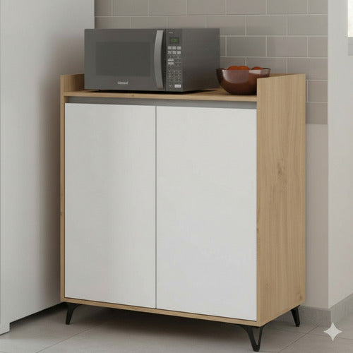 Auxiliar Portamicroondas 90 cm Blanco Roble Kendal