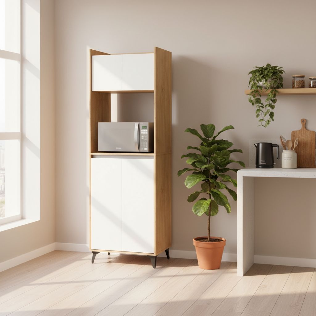 Auxiliar Portamicroondas Con Estante 60 cm Blanco Roble Kendal