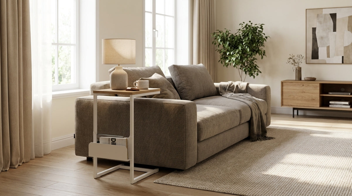 Mesa de Arrime con Revistero Roble Kendal Blanca
