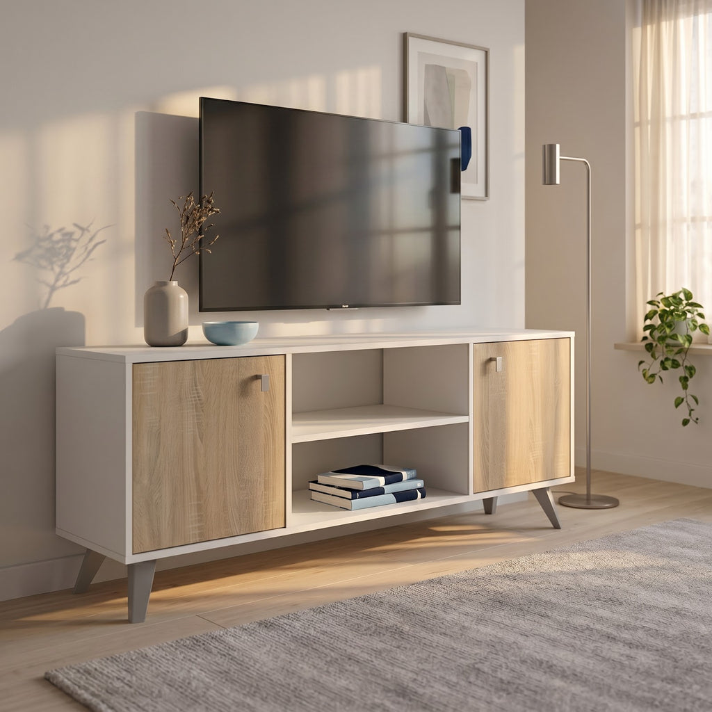 Rack De Tv 140 cm Escandinavo Blanco Roble Kendal