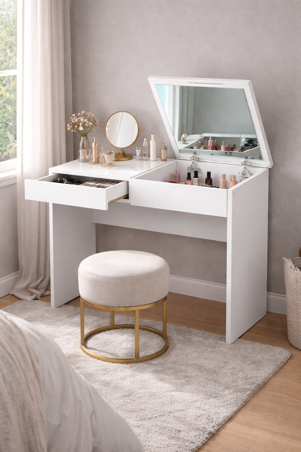 Maquillador Tocador Escritorio con Espejo Blanco