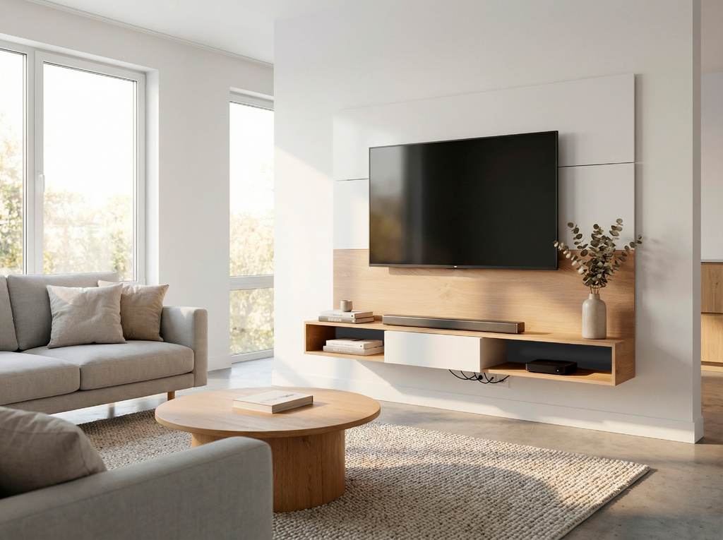 Panel Rack de Tv Flotante 160 cm Blanco Roble Kendal