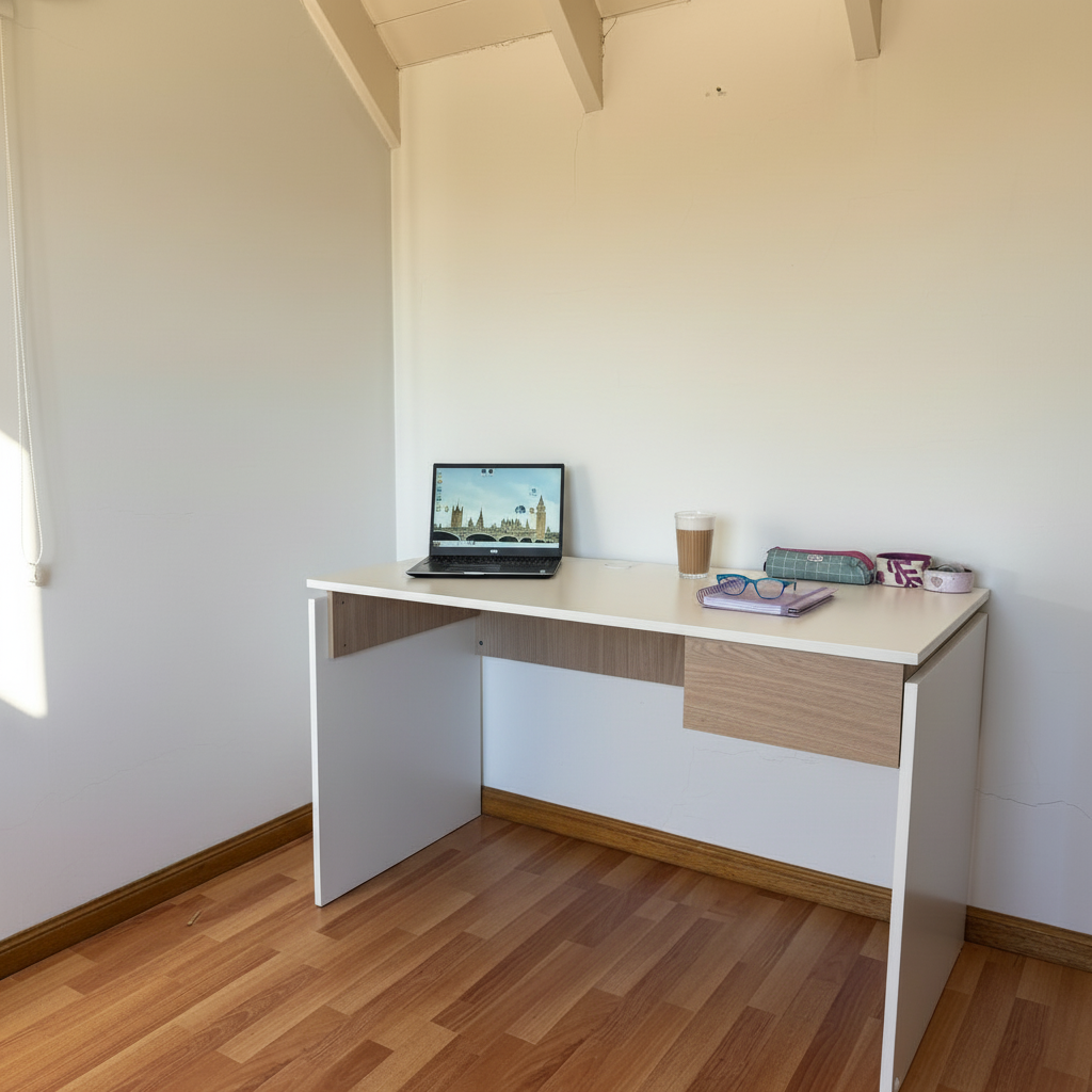 Escritorio Moderno 120 cm Blanco Roble Kendal