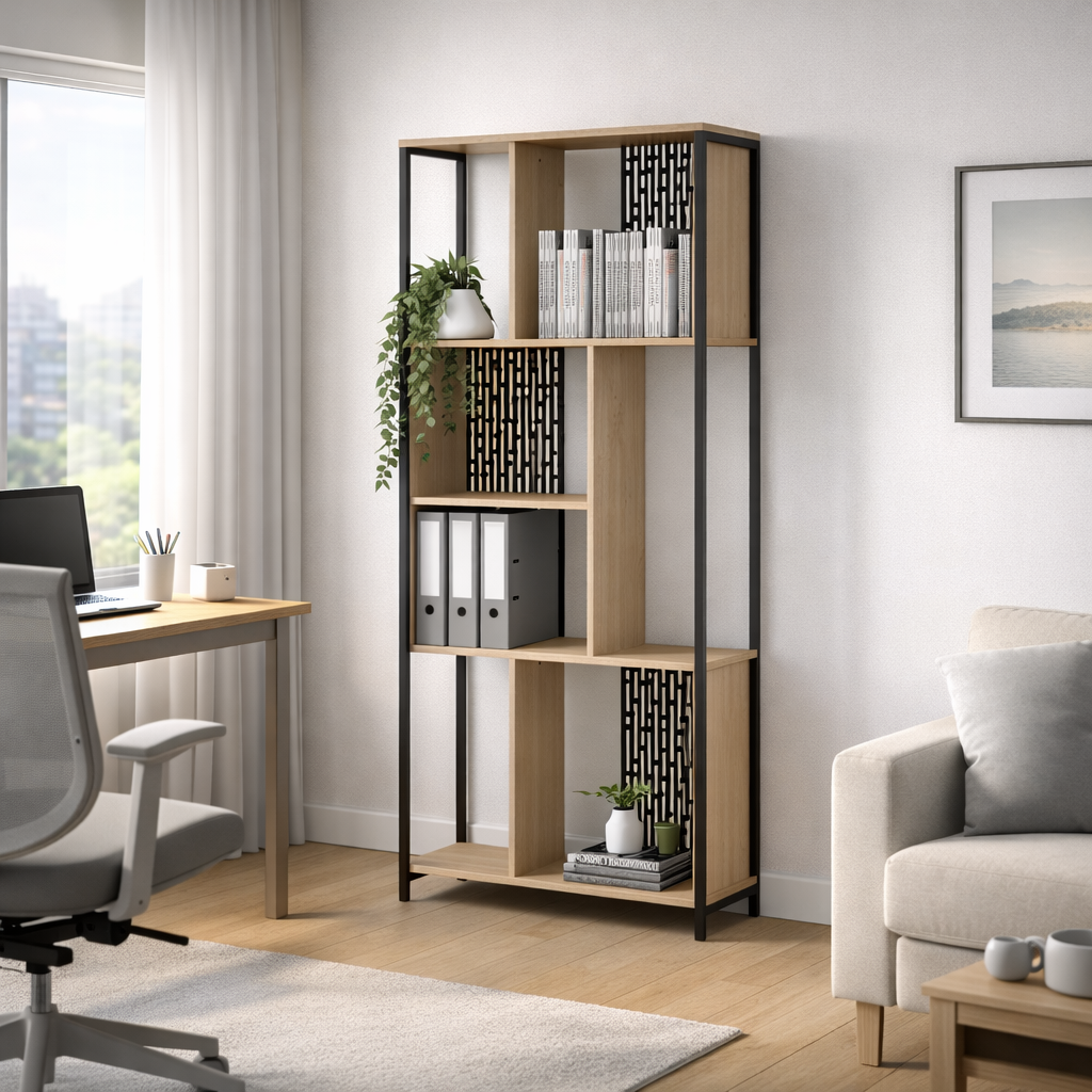 Biblioteca Berlin 180 cm Roble Kendal Negro