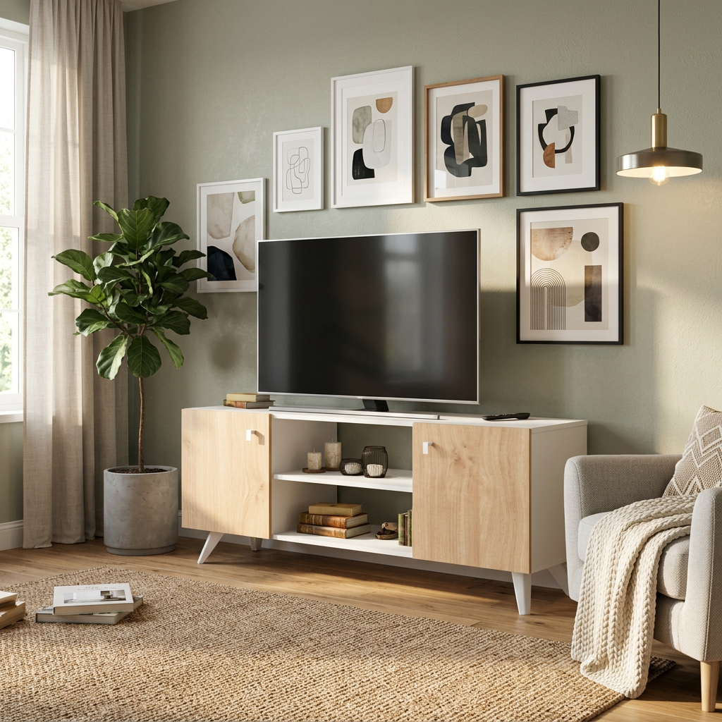 Rack De Tv 140 cm Escandinavo Blanco Roble Kendal