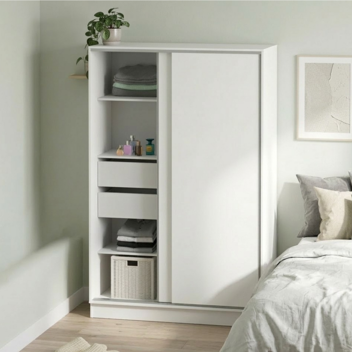 Placard Corredizo 135 cm con Zapatero Blanco