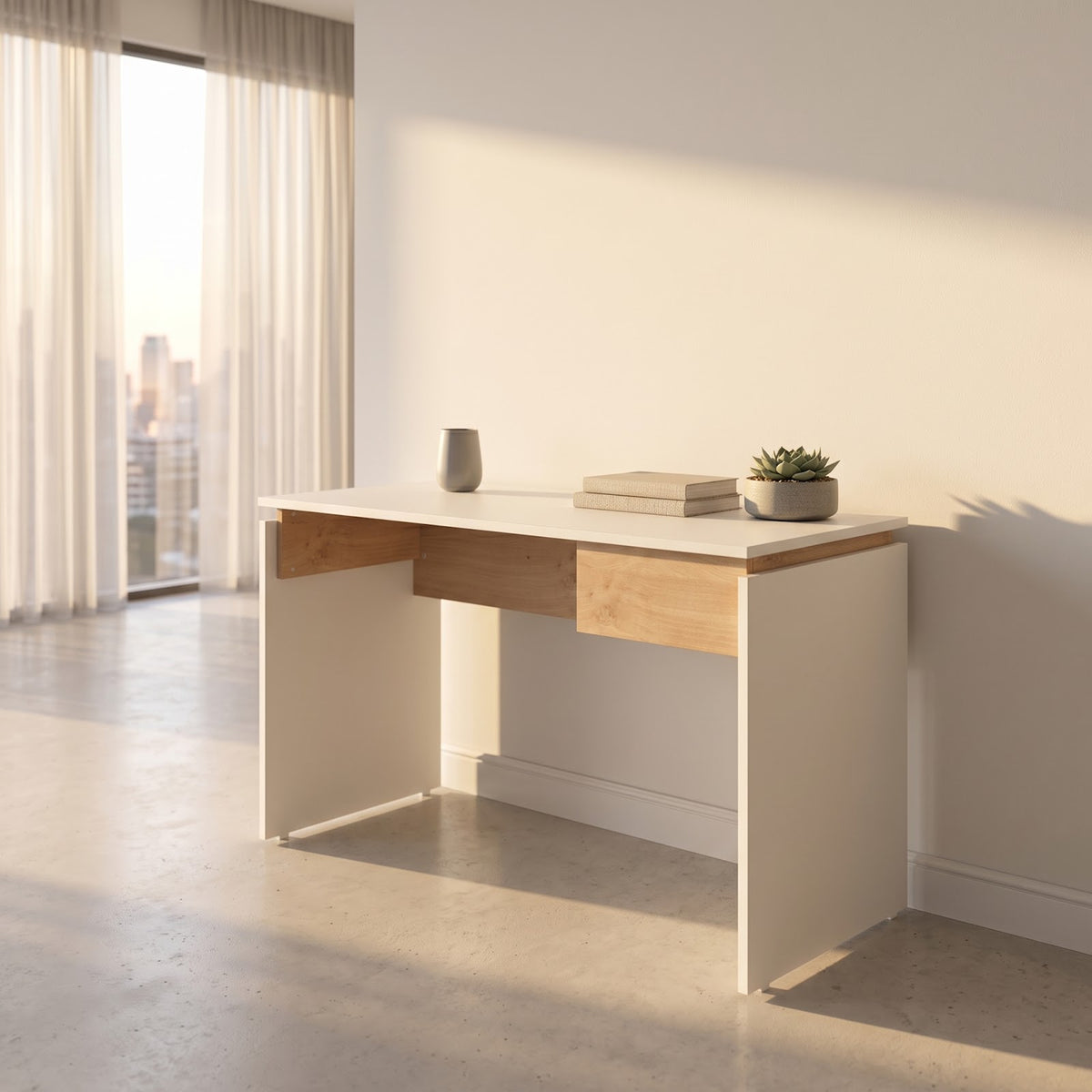 Escritorio Moderno 120 cm Blanco Roble Kendal