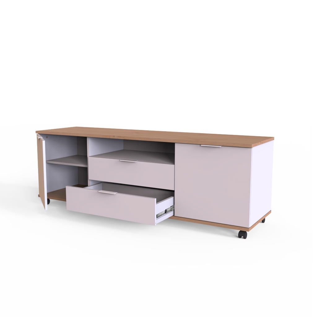 Rack de Tv Movil 160 cm Roble Kendal y Blanco