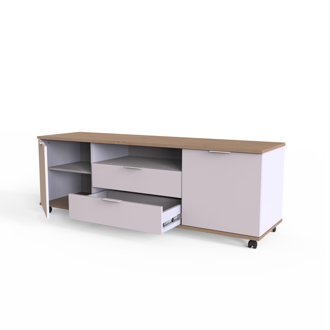 Rack de Tv Movil 160 cm Roble Kendal y Blanco